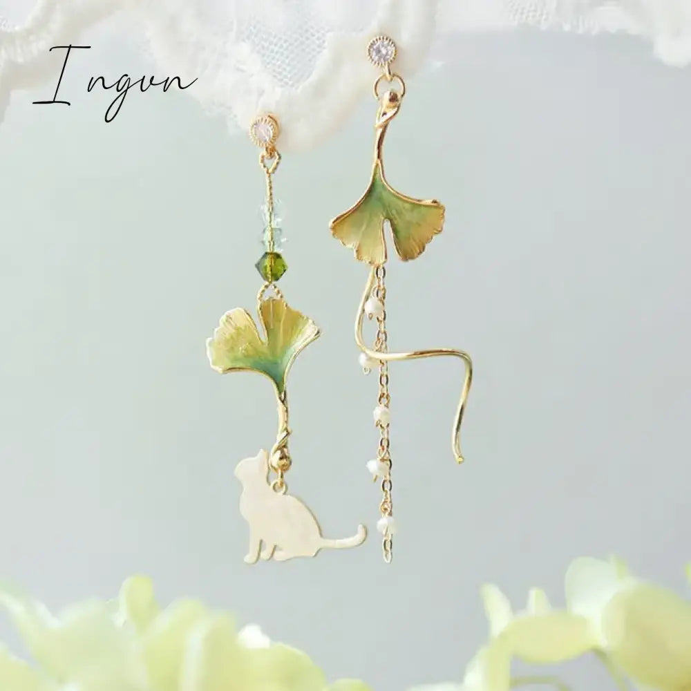 New Korean Flower Asymmetrical Dangle Earrings For Women Long Tassel Butterfly Imitation Pearl Cat