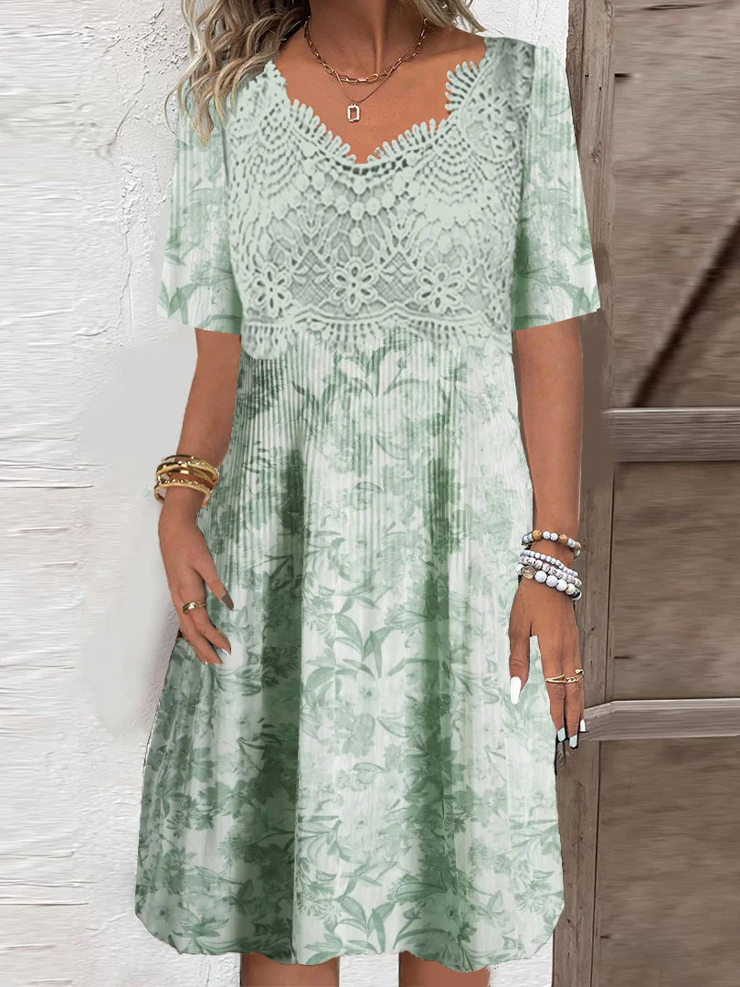 Women's Short Sleeve V-neck Graphic Midi Dress