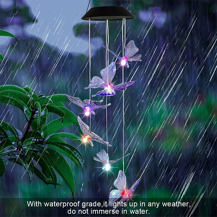 Download Color Changing Solar Six Purple Butterfly Wind Chimes