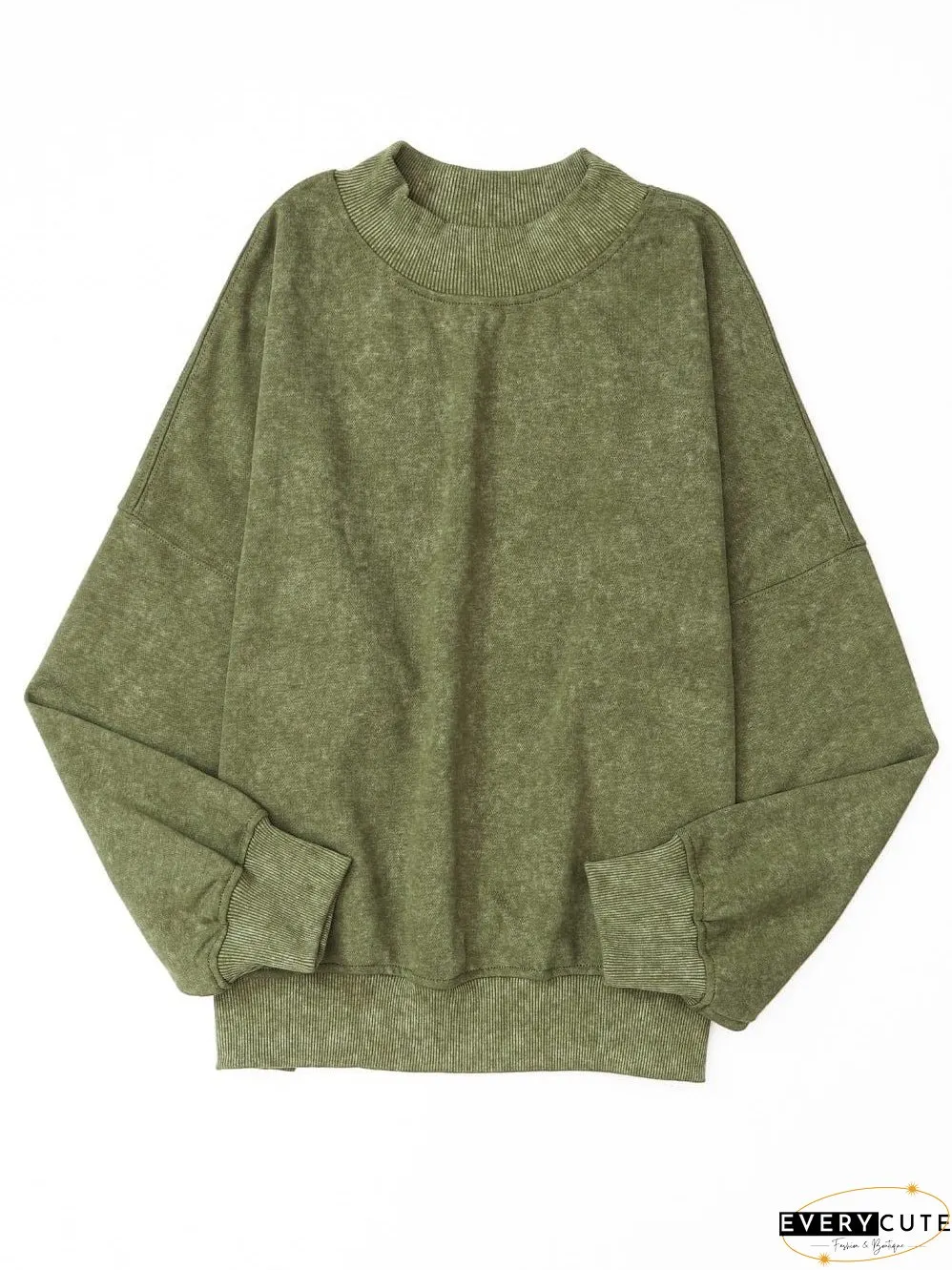Green Vintage Drop Shoulder Round Neck Pullover Sweatshirt
