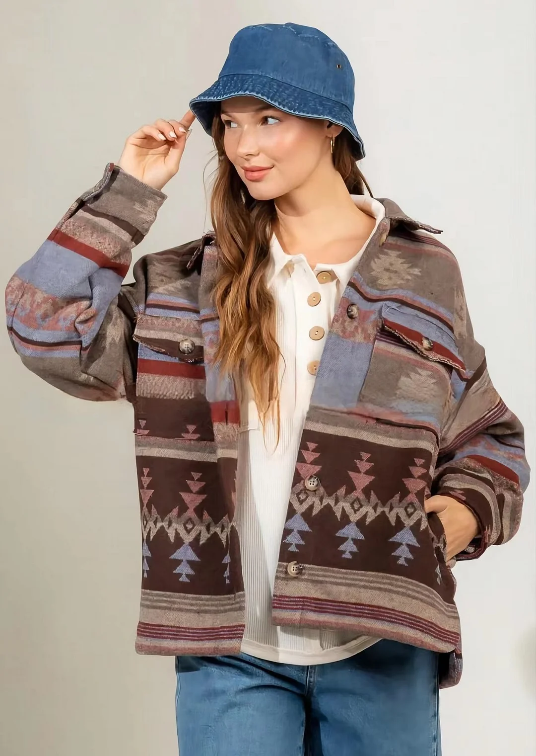 Plus Size Tribal Shift Fleece Coat | IFYHOME