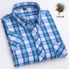 Men's Summer Plaid Cotton Casual Short Sleeve Shirt