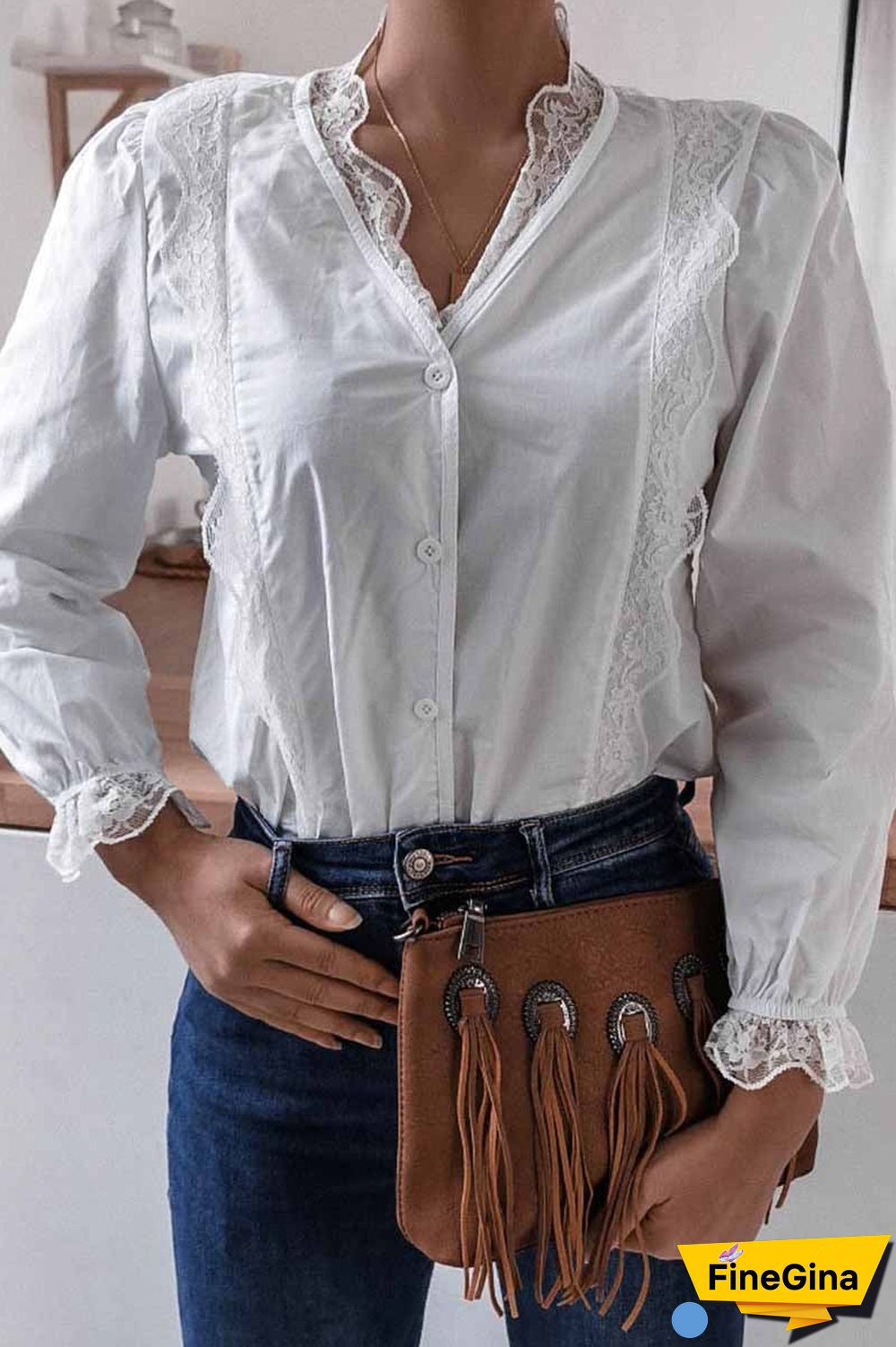 Long Sleeve Flared Sleeve Solid Color Shirt Tops