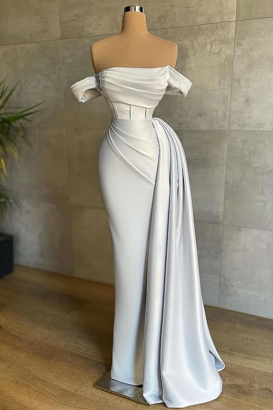 Beautiful White Prom Dress Pleated Bateau Sleeveless ED0585