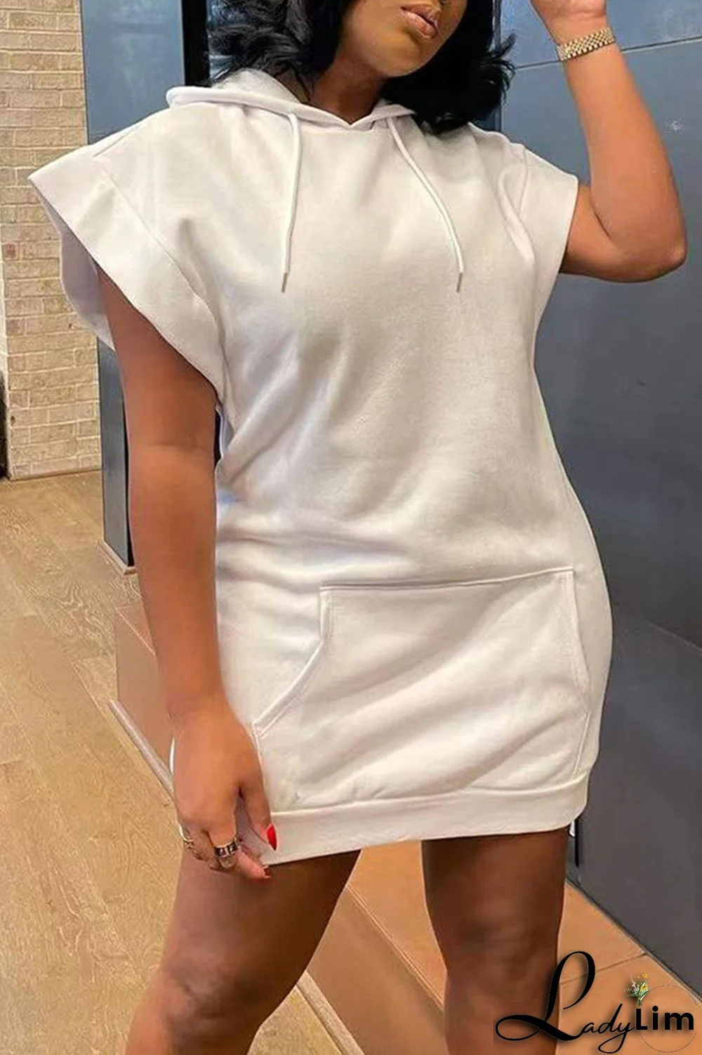 White Casual Solid Patchwork Hooded Collar Straight Dresses