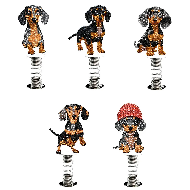 5Pcs Dachshund Diamond Painting Car Dashboard Shake Head Doll for Car Interior