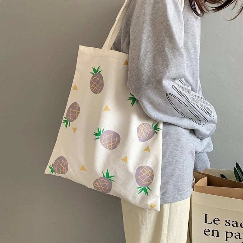 Unisex Canvas Fruit Streetwear Square Open Canvas Bag