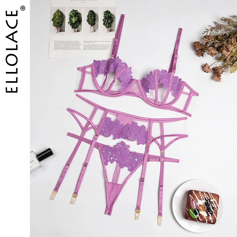 Ellolace Lingerie Exotic Costumes Hollow Out Transparent Erotic Sets Sensual Porn Lace Underwear Intimate Sexy Bottom Whore