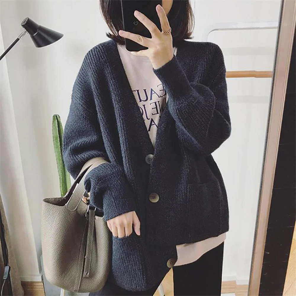 Fine-Knit V-Neck Casual Sweater