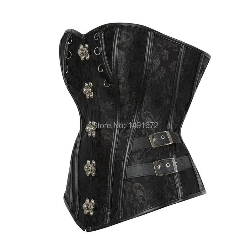 Billionm Sapubonva steampunk corsets and bustiers halter plus size corset pu leather gothic punk corset zip burlesque basque costume sexy