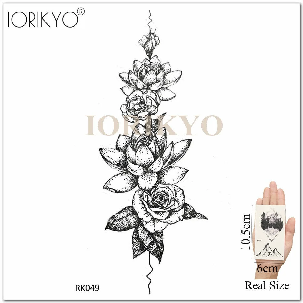 New Black Hummingbird Temporary Tattoo Stickers Women Arm Pencil Sketch Waterproof Tatoos Girls Forearm Birds Fake Tattoo Flower