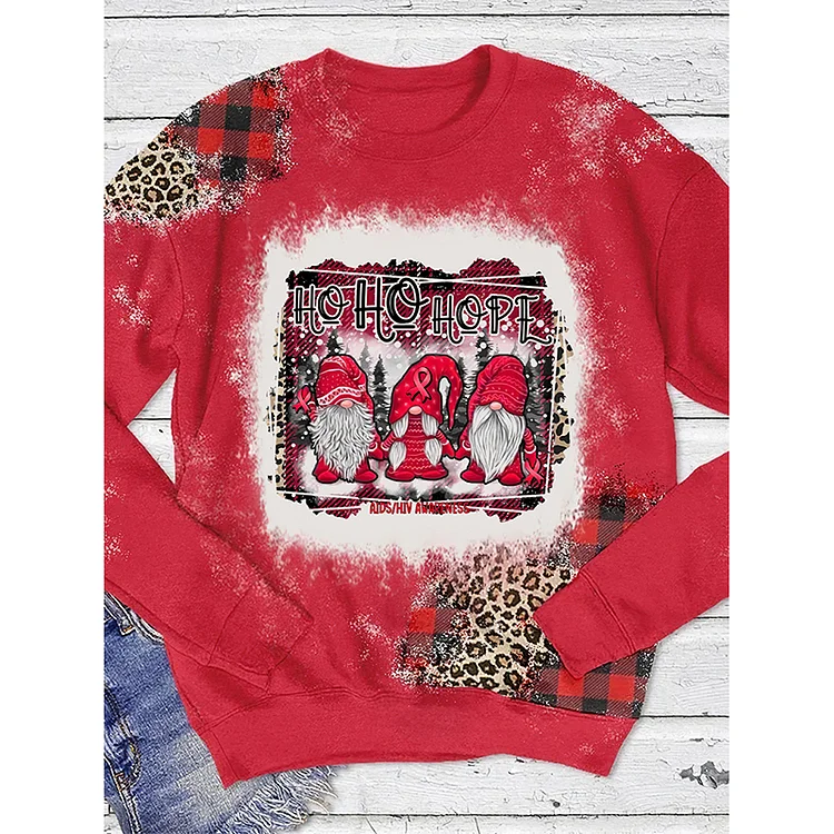 Wearshes HIV AIDS AWARENESS Christmas Printed Round Neck Long Sleeve Casual Sweatshirt