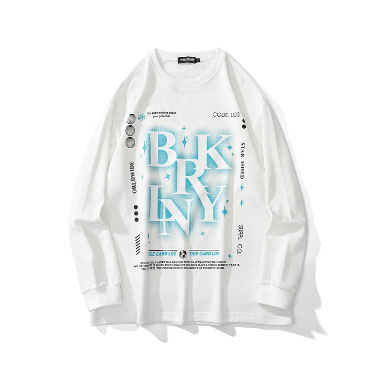 Slogan Graphic Hoodie round Neck Pullover Long Sleeve T-shirt