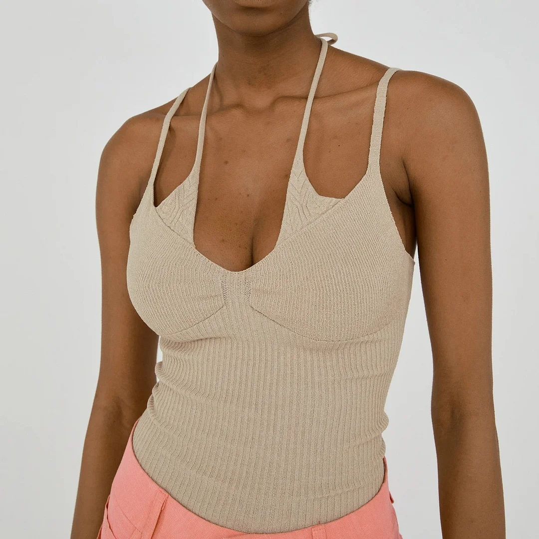Julissa Mo New Knitted Solid Short Crop Tops Women Skinny Halter Bandage Sweater Camis Female Sexy Sleeveless Tank Top Clubwear