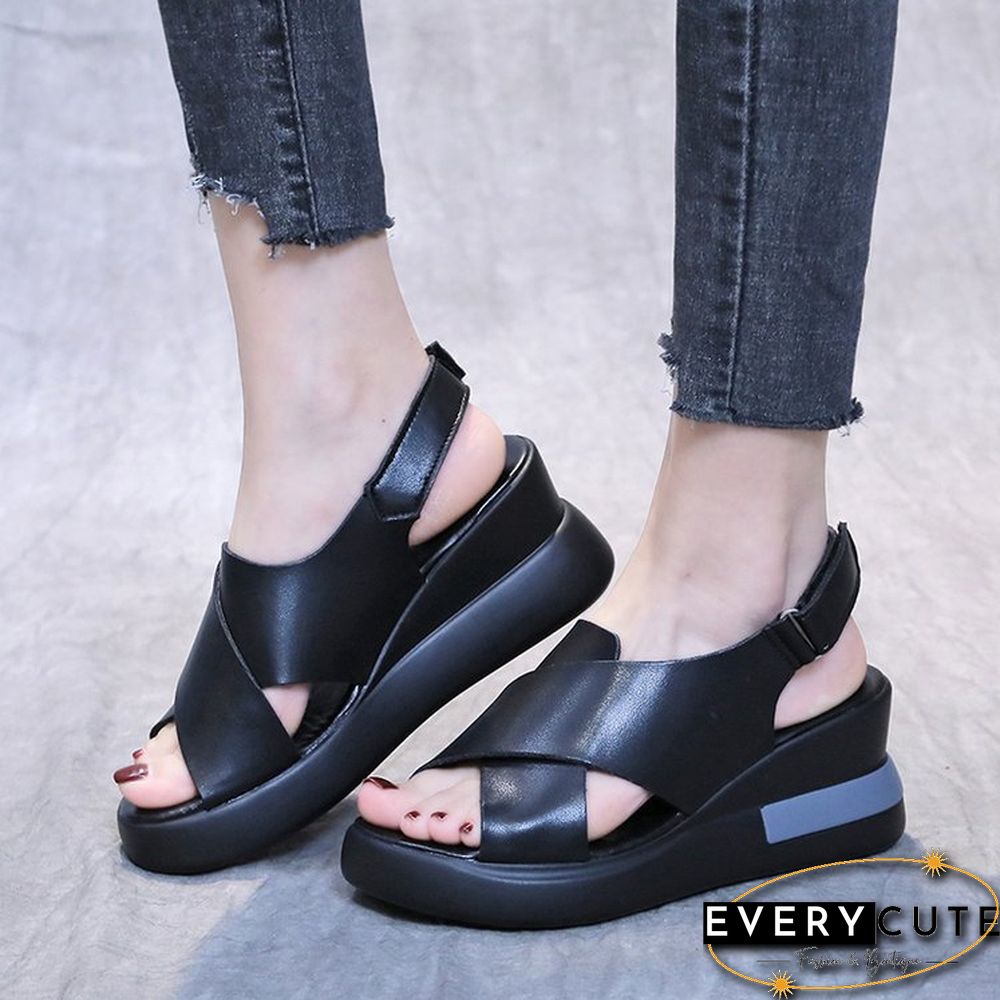 Bandage Cutout Buckled Slingback Wedge Sandals