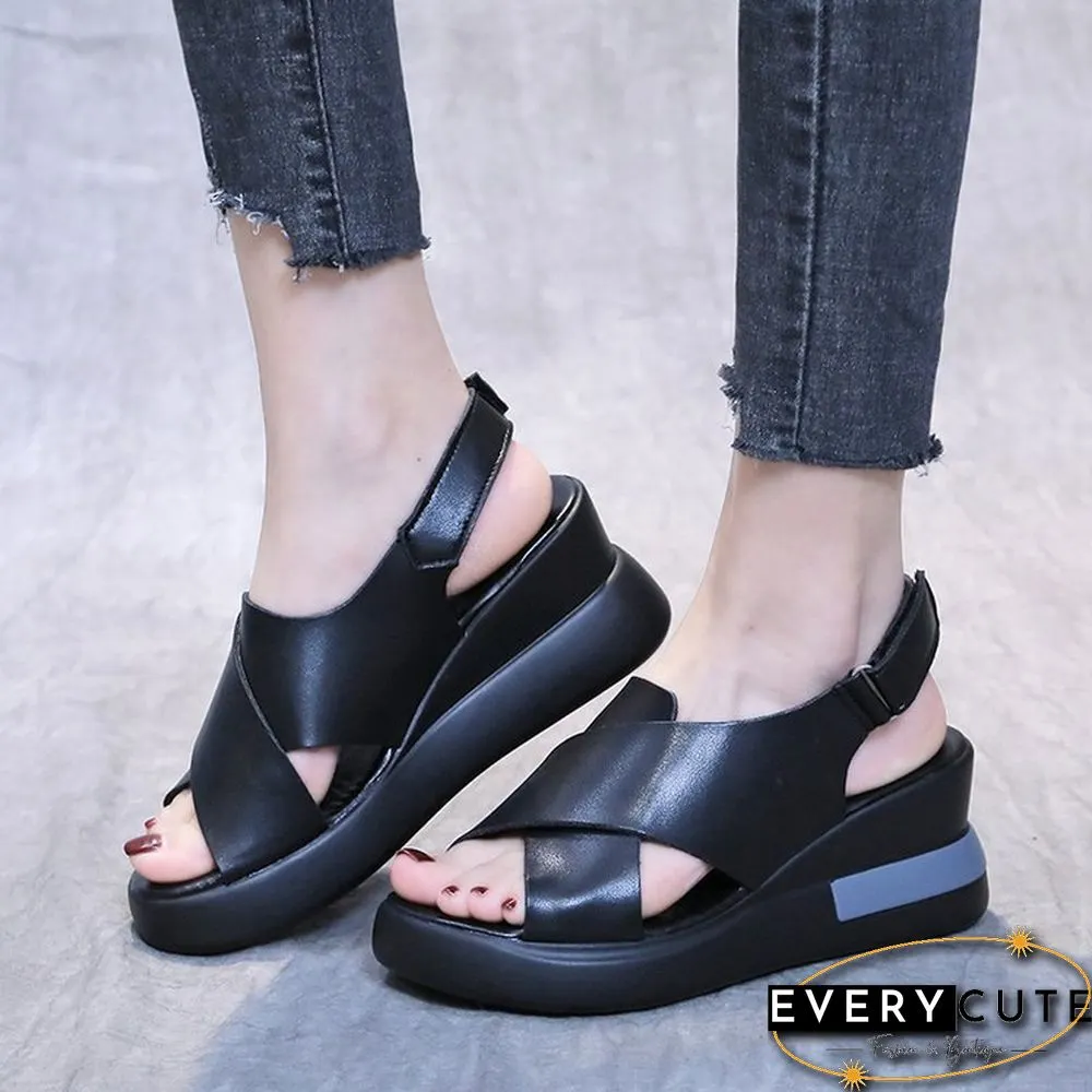 Bandage Cutout Buckled Slingback Wedge Sandals