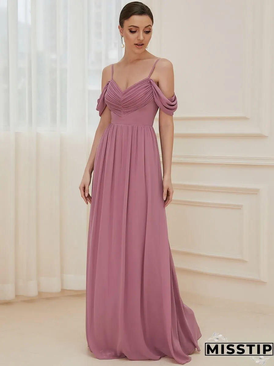 A Line Floor Length Deep V Neck Wholesale Bridesmaid Dresses