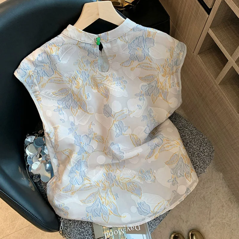 Athvotar Athvotar Chinese Collar Buckle Embroidered Jahua Sleeveless Shirt Women 2025 New Zen Age Reduction Chic Vest Top