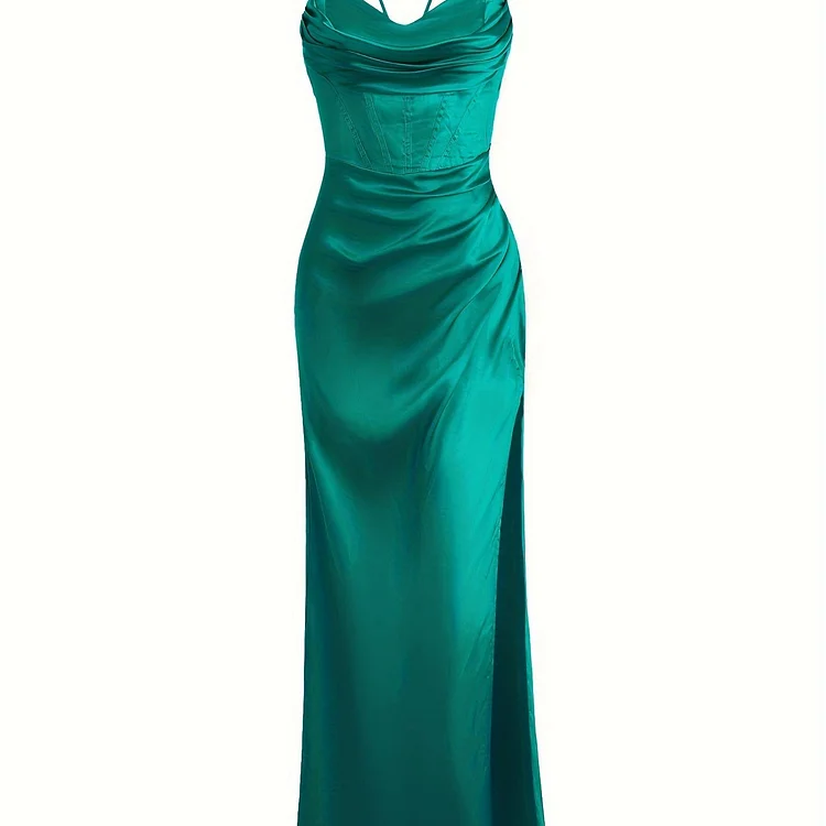 Split Thigh Backless Dress, Sexy Solid Party Maxi Dress, Women's Clothing