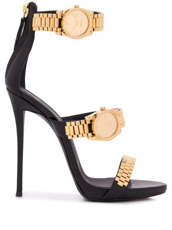 VCSHOES Gold Watch Decoration Simple High Heel Sandals