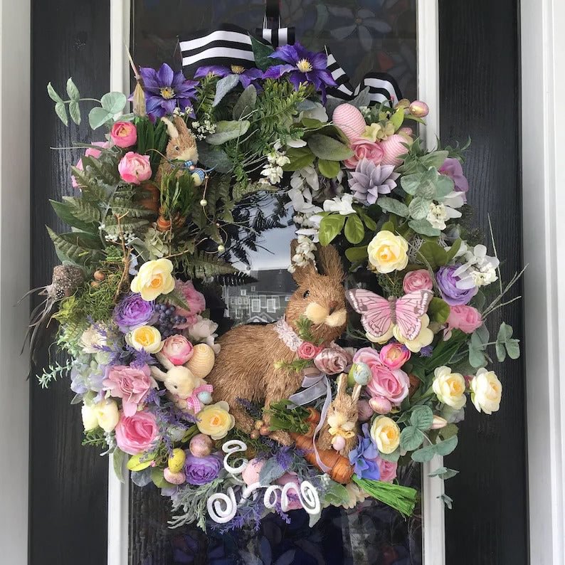 2022 New Easter Decoration - 28in. Easter Bunny Floral Wreath