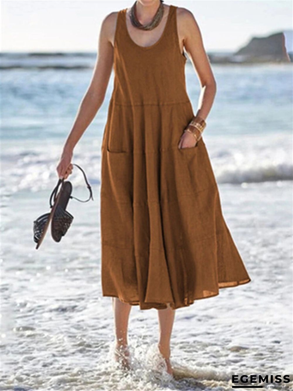 Sleeveless Multi-layer Beach Dress In Cotton And Linen Black Dresses | EGEMISS