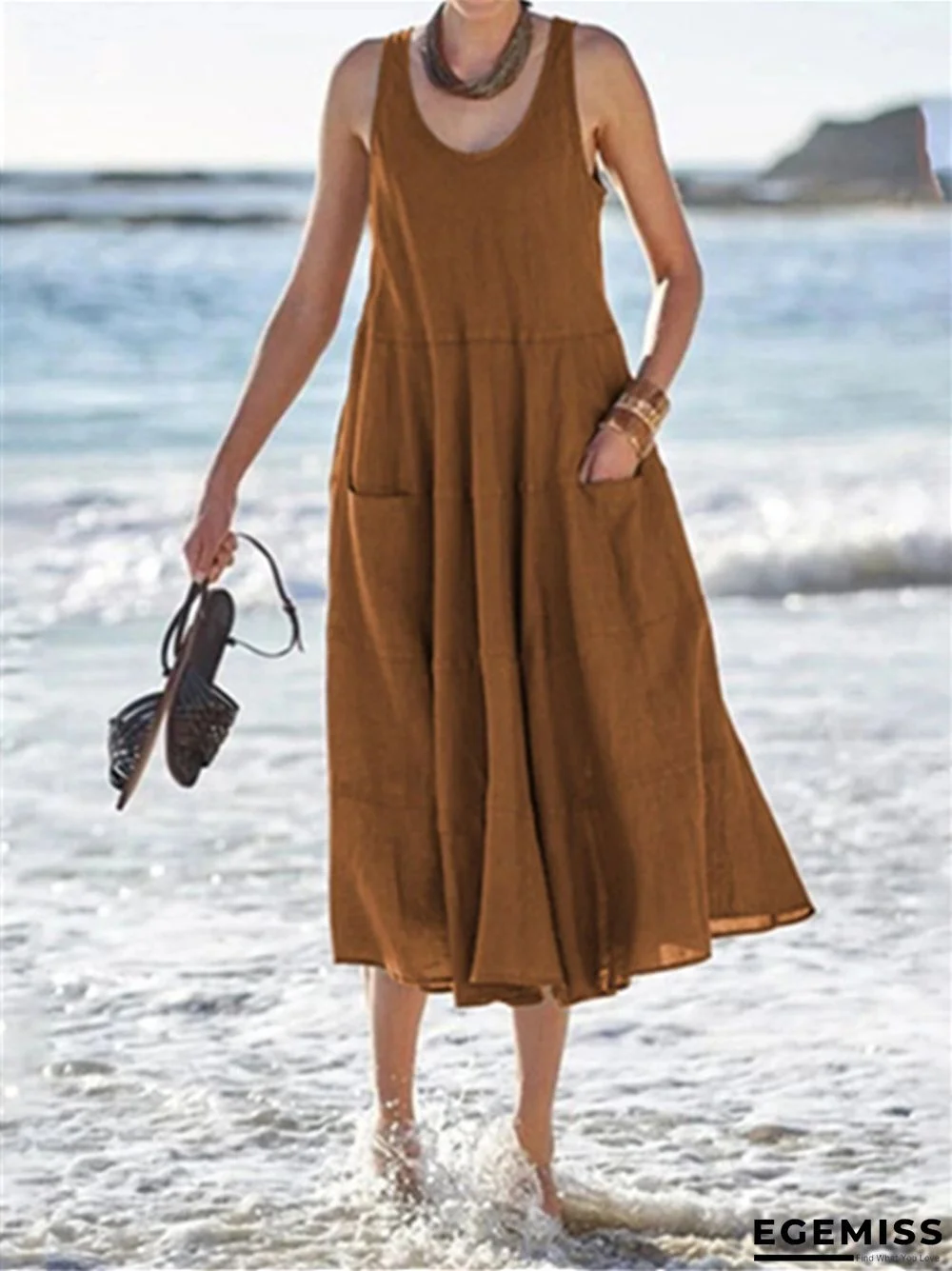 Sleeveless Multi-layer Beach Dress In Cotton And Linen Black Dresses | EGEMISS