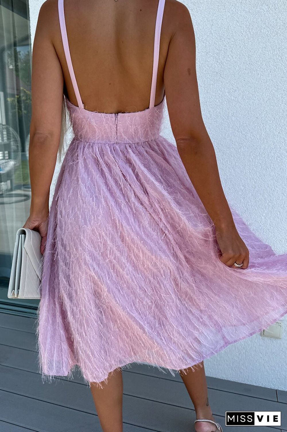 Sweet Elegant Solid Tassel Zipper V Neck Sling Dress Dresses