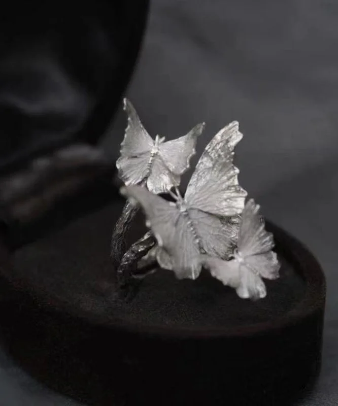 Handmade Silk Sterling Silver Enamel Butterfly Coloured Glaze Opening Rings