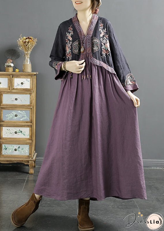 New Red Tasseled Embroidered False Two Pieces Cotton Dress Autumn