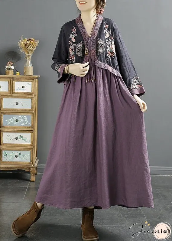 New Red Tasseled Embroidered False Two Pieces Cotton Dress Autumn