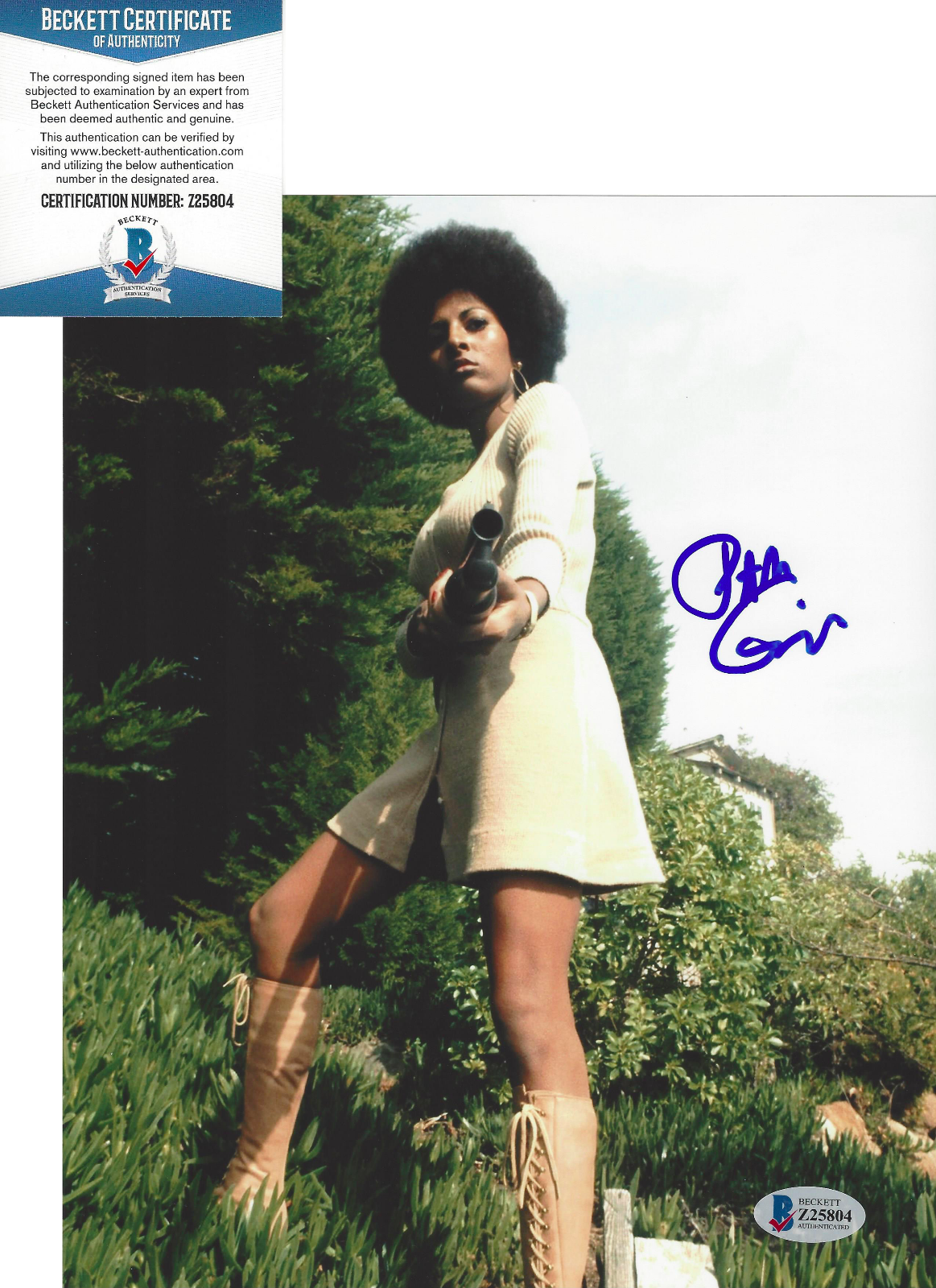 PAM GRIER SIGNED 'COFFY' 8x10 MOVIE Photo Poster painting C FOXY BROWN PROOF BECKETT COA BAS