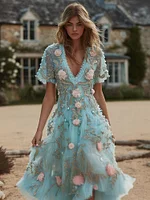 Women's Pink Rose Floral Pattern Casual Short Sleeve Dress