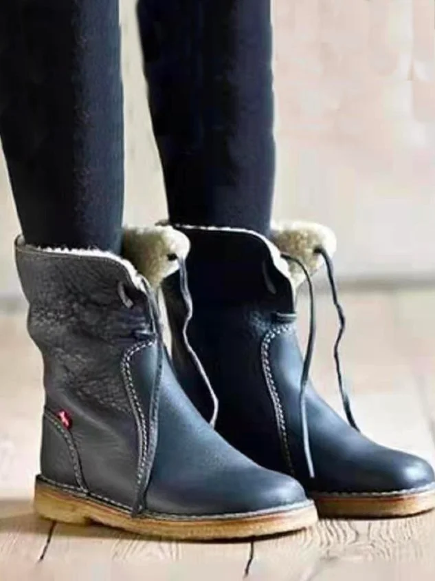 West Style Plain Slip On Flat Heel Snow Boots socialshop