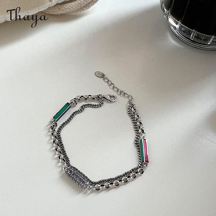 Thaya 925 Silver Fancy Colored Diamond Double Bracelet