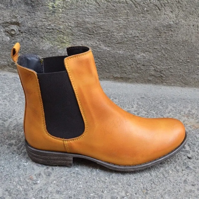 Lady Chelsea Boots PU Leather Boots Women Casual Shoes Female Ankle Boots Woman Mid Calf Booties Autumn Fashion Platform Booties