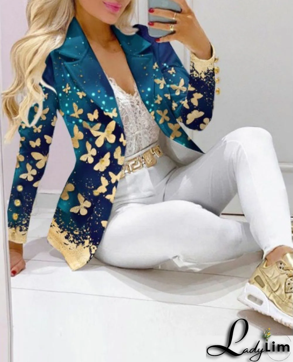 Fall Casual Fashion Suits Women's Print Blazer and pants two piece set