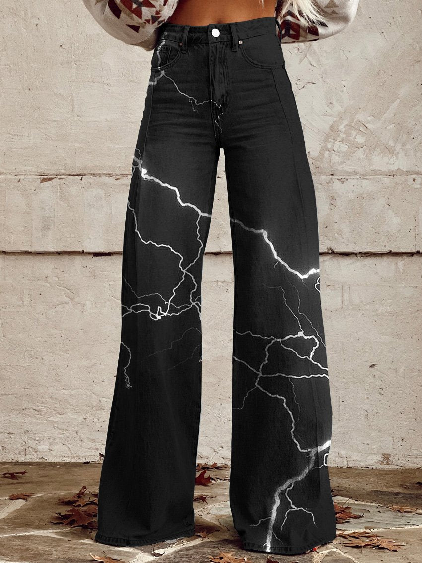 Thunder And Lightning Pattern Women's Printed Casual Wide Leg Pants