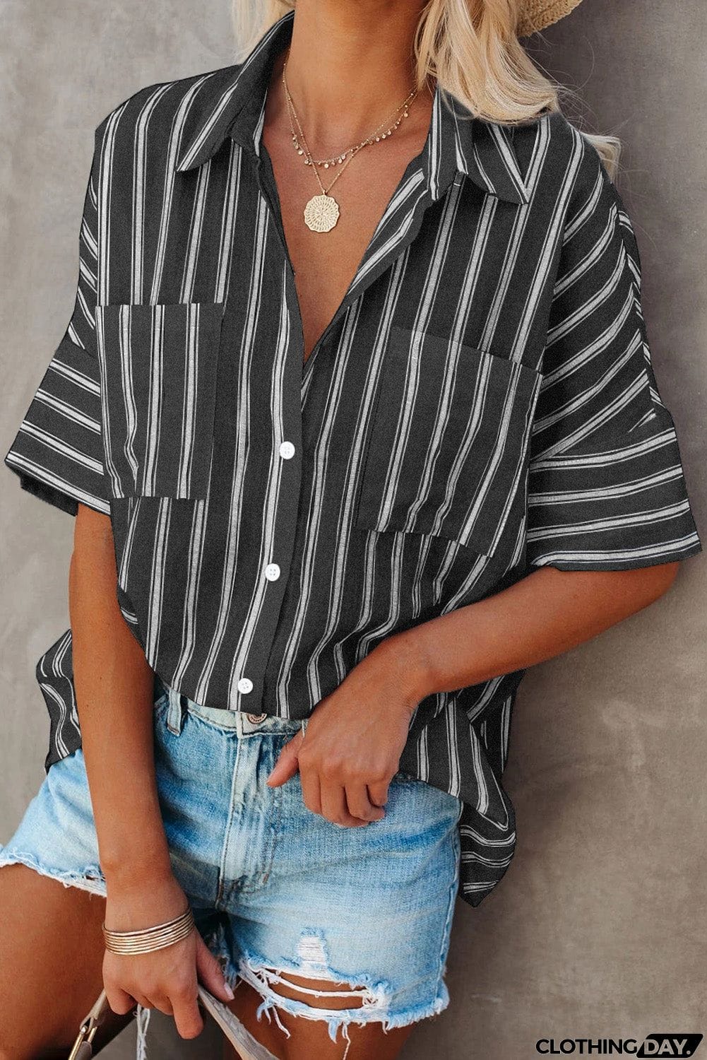 Pocketed Striped Shirt