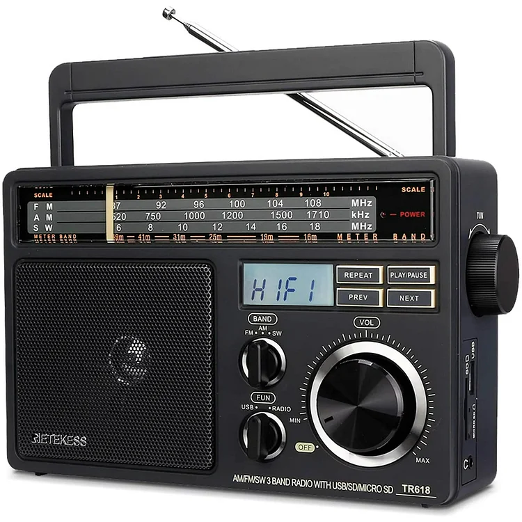 Retekess TR618 AM FM Radio Portable Radio with Great Reception Shortwave Wireless Radio for Home(Black)