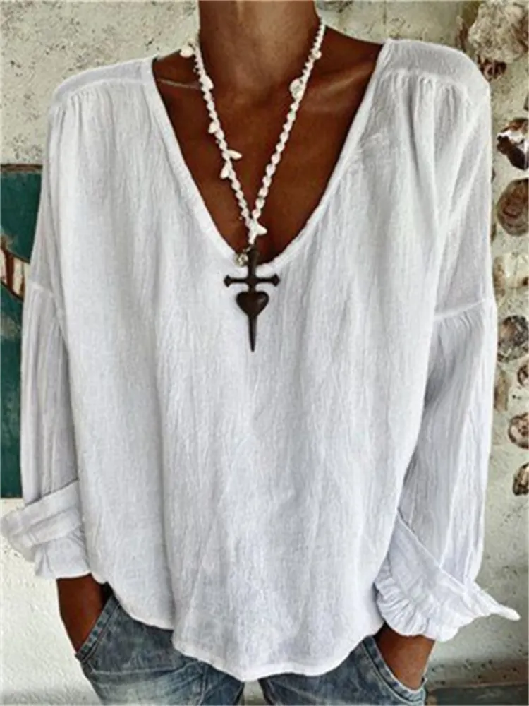 Basic V Neck Oversize Wrinkled Tunic