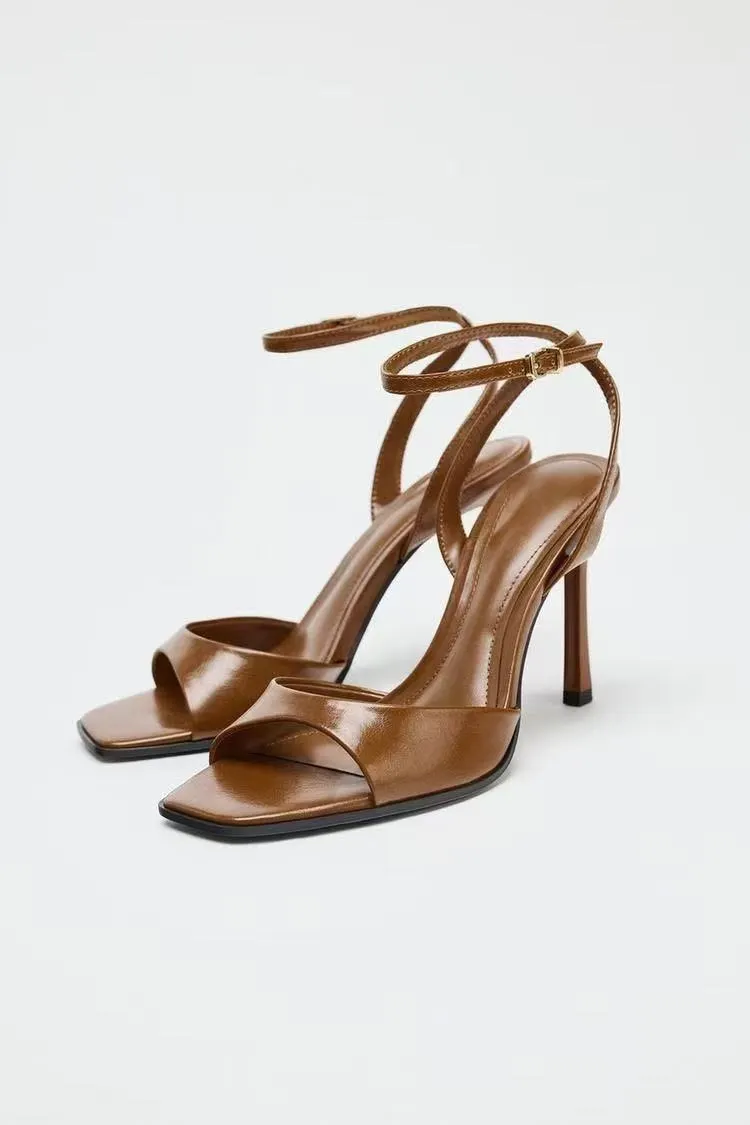 Breakj Breakj New Niche Leather Cat With Exposed Toe Sandals Women French Retro Simple Thin Tie Shoes