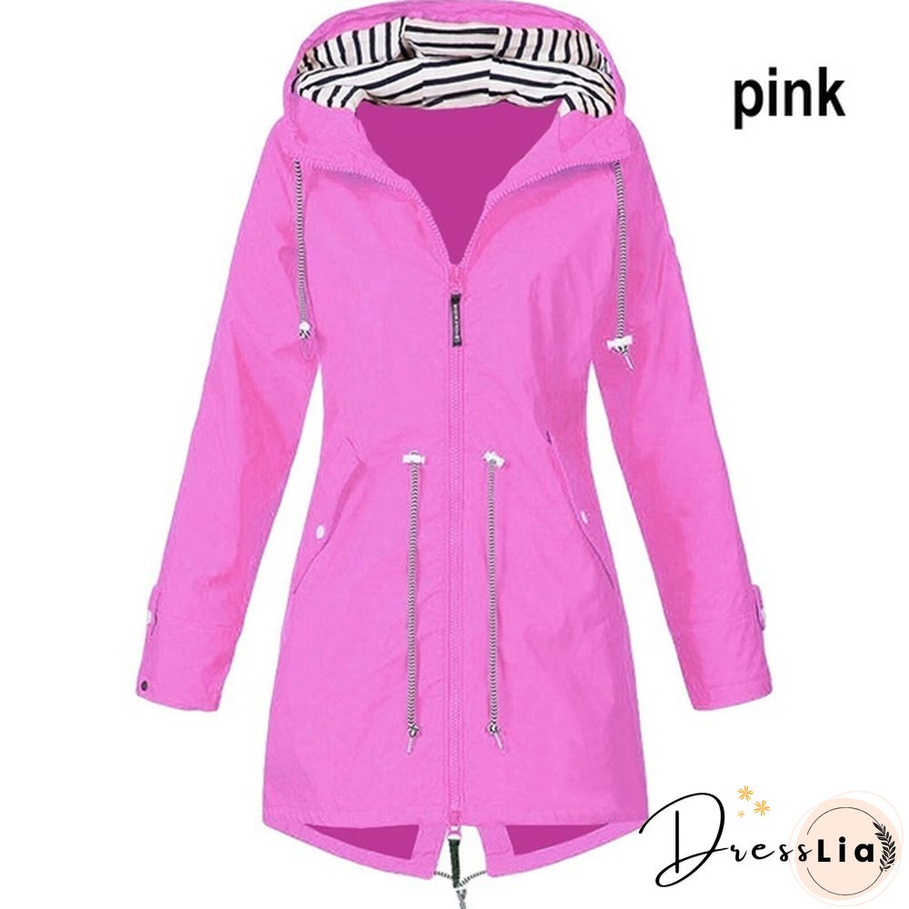Women Fashion All Seasons Outdoor Waterproof Rain Jacket Casual Loose Plus Size Hooded Windproof Coat Climbing Windbreaker Jacket S-5XL