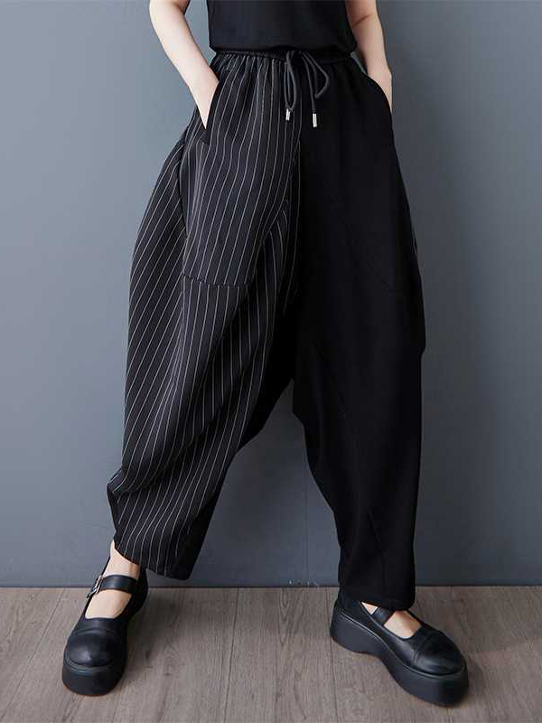 Stripe Patchwork Drawstring Waist Loose Harem Style Pants