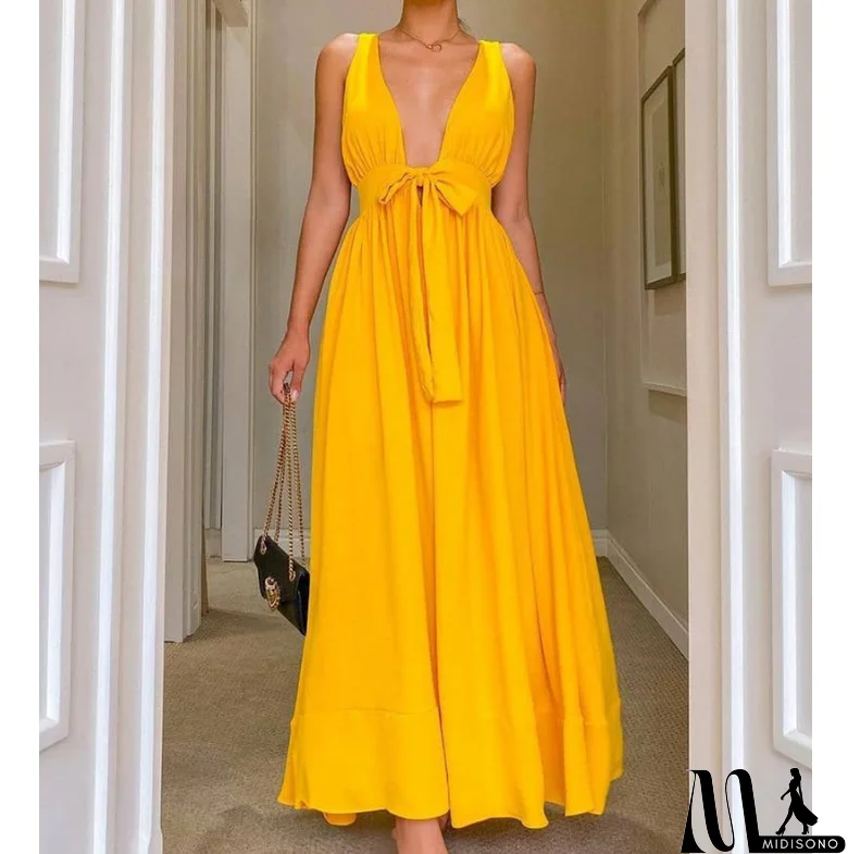 MidiSono - Solid Color Sexy Sleepless Backless Sling Dress