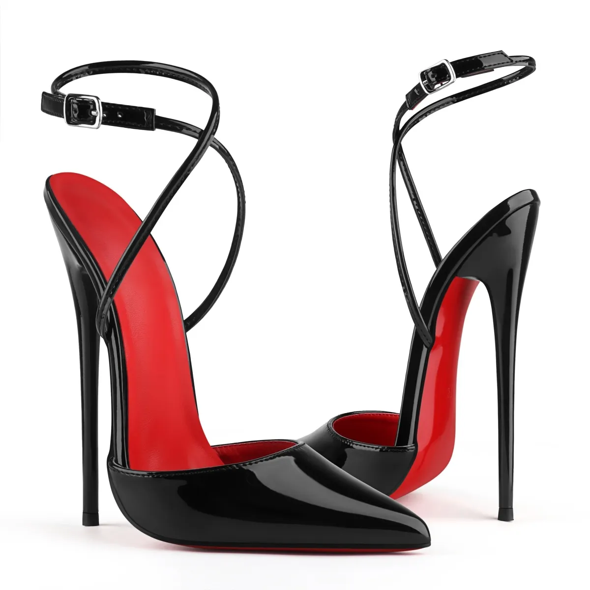 140mm/160mm Super High Stiletto Heels Women Cross Ankle Strap Pointed Toe Sandals Red Bottom Party Evening Dress Heeled Sandals-MERUMOTE