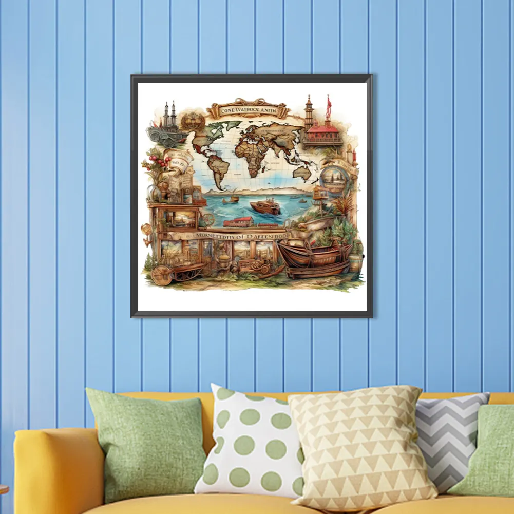 Partial AB Diamond Painting - Full Round Drill - Retro Fantasy House(Canvas|45*45cm)