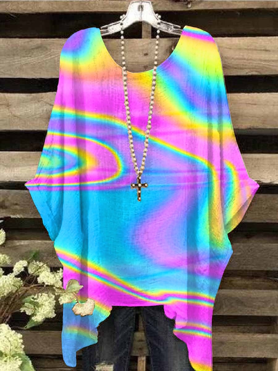 Rainbow Printed Loose Women's Top