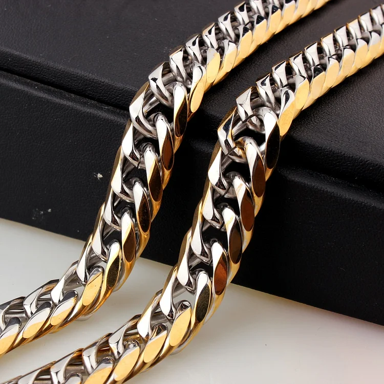 16MM Heavy Silver Gold Two Tone Curb Cuban Link Chain Necklace-VESSFUL