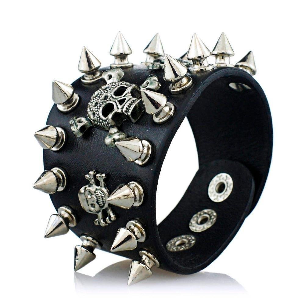 Gothic Leather & Skull Bracelet